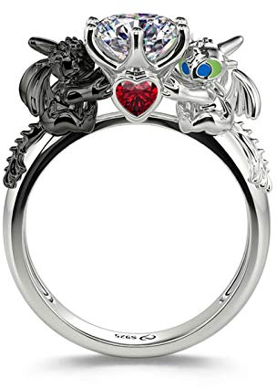 Jeulia Hug Me Stärkste Romantik Drachenpaar Rundschliff Sterling Silber Ring für Frauen Frau Freundin Verlobung Hochzeitstag Weihnachten Geburtstag mit Schmuckschatulle (54 (17.3))