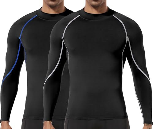 Holure Men's (Pack of 2) Compression Long Sleeve Turtleneck Winter Sports Baselayer T-Shirts Tops Black06-L