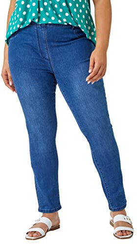 Roman Originals Jeggings for Women UK Jean Ladies Stretchy Trousers Denim Leggings High Waist Rise Pull On Skinny Straight Leg Cotton Pants Smart Casual - Plus Blue (31 inch) - Size 20