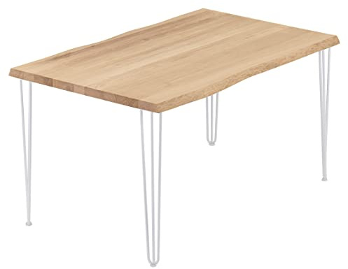 LAMO Manufaktur Esstisch Küchentisch Schreibtisch Couchtisch aus Massivholz, mit Baumkante 120x60x76 cm (AxBxH), Creative, Natur/Weiss, LCB-01-A-002-9016Cr