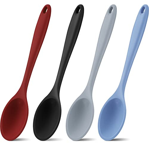 Shappy 4 Pieces Silicone Cooking Spoons 10.6 Inch Heat Resistant Kitchen Spoons for Mixing, Serving and Stirring Upgrade Large Non Stick Basting Utensils, Dishwasher Safe(Spoon,Fashionable Color)