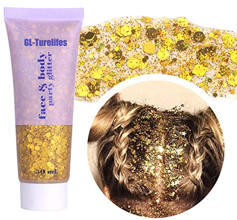 GL-Turelifes Chunky Glitter Gel Glitter Body Gel Festival Glitter Cosmetic Face Hair Nails Makeup Mermaid Sequins Liquid Eyeshadow Long Lasting
