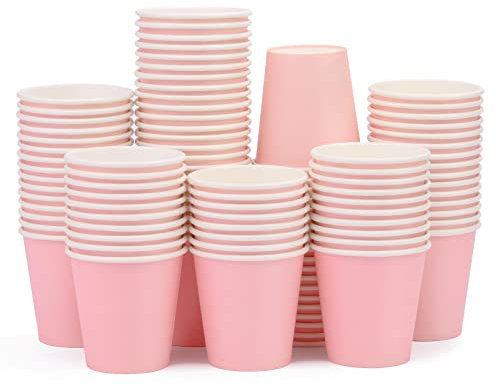 Prgery 100 Pack 3 oz Pink Paper Cups,Mouthwash Cups, Disposable Bathroom Cups,Small Paper Cups 3oz Ideal for Bathroom, Supermarket, Birthday Party, Picnic and BBQ