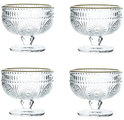 4 Stück Eisbecher Glas Dessertschalen Set, Retro Eiscremegläser 300ML Dessertgläser Desserttasse Mit Fuß, Wiederverwendbare Klare Eisgläser Servierschale Für Eis Dessert Obst Pudding Mousse (Stil C)
