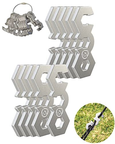 NACETURE Seilspanner aus Aluminiumlegierung (silberfarben, 10 Stück) für Camping, Zelt, Abspannschnur, Einsteller für Camping, Wandern, Rucksackreisen, ultraleichte Zeltheringe, Spannseil, Zeltschnur