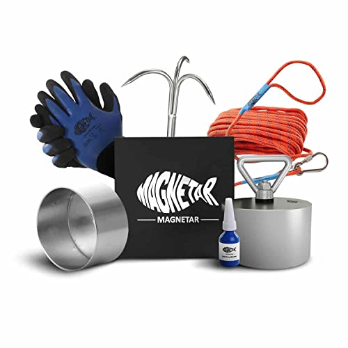 Magnetar - Magnetfischen Set - Allround 1600kg Bergemagnet - Magnetangel Paket mit Haken/Seil/Handschuhen/Schutzhülle/Kleber - 360 Angelmagnet zum Magnet fischen