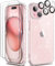 TIESZEN Compatible with iphone 15 Case Clear Glitter, with 2X Screen Protectors + 2X Camera Lens Protectors,【Non-Yellowing 】 Clear Sparkle Slim Shockproof Phone Cover for Women 6.1 Inch, Shiny Clear