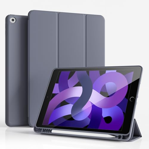 ZKTUYU Hülle für iPad 9. / 8. / 7. Generation mit Stifthalter 10.2 Zoll Modell 2021/2020/2019, Ultradünne Schutzhülle aus TPU mit Standfunktion für iPad 10,2 Zoll, Auto Wachen/Schlafen Funktion, Lila