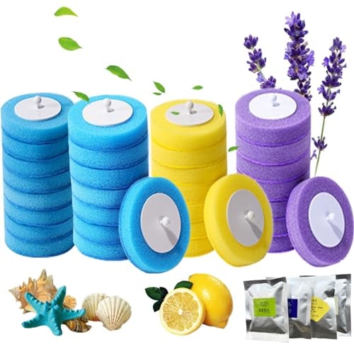 Olnamaro Disposable Toilet Brush Replacement Brush Heads, 16 Navy Scents, 8 Lemon Scents, 8 Lavender Scents, 32 Toilet Brush Heads, 4 Fragrance,Patent No:6301390