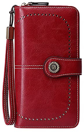 Momolaa Portemonnaie Geldbeutel Damen, RFID Schutz Portemonnaie Lang Portmonee Leder Große Kapazität Damengeldbeutel Damenbörse Brieftasche mit Kartenfächer und Kleingeldfach Damenportemonnaie