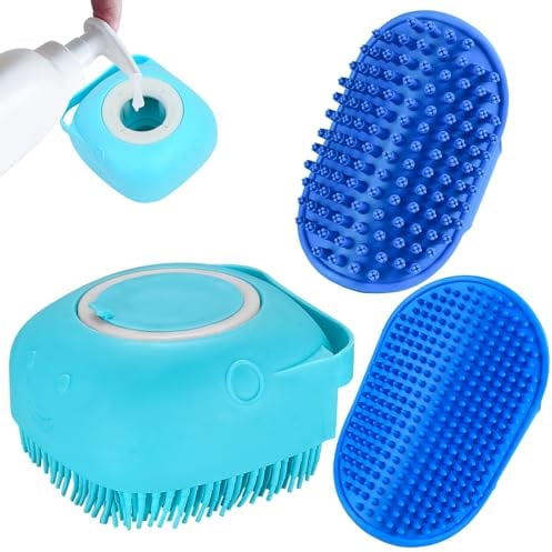 Zxglxinyao Dog Bath Brush Set - 3 Pcs Silicone Scrubbers for Short & Long Haired Dogs - Shampoo Dispenser - Massage Brush for Bath & Shower