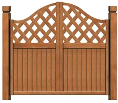 Courtyard Wooden Picket Fence Gate - Easy Installation Kit, Elegant Teak Wood Colour - Ideal for Residential, Outdoor, Yard, Patio, Entry Way - Double Opening Garden Protective Fence