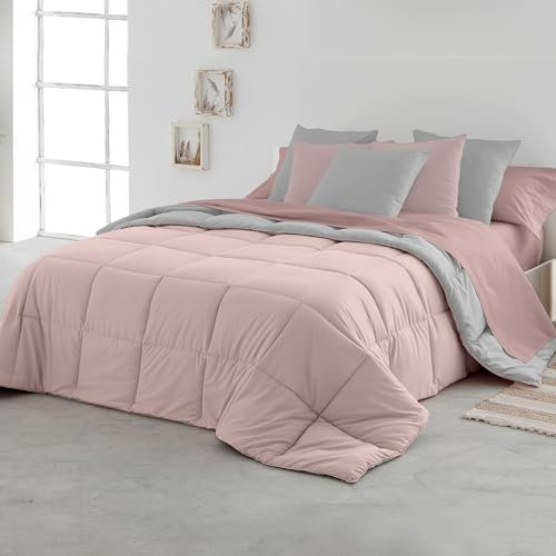 SOMNI HOME Couette 90 x 190 Bicolore Tempérée Couette Réversible Beige - Sable Lit 80/90 cm. Toucher Plume Duvet Microfiber Éderedon Chaude Légere Qualité 400 g Rose - Gris 180 x 260 cm