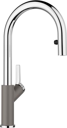 BLANCO CARENA-S Vario | Küchenarmatur in vulkangrau/chrom | Hochdruck | Mit herausziehbarem Schlauch | Wechsel von Klarstrahl in Brausestrahl | Gesicherte Wasserqualität & wassersparend