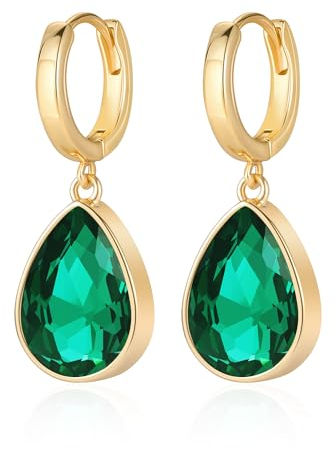 Mesovor Kristall Creolen Ohrringe für Damen, 18 Karat Vergoldete Funkelnde Kristall Wassertropfen Ohrringe Hängend, Schmuck, Geschenke für Ehefrau, Mutter (Grün)