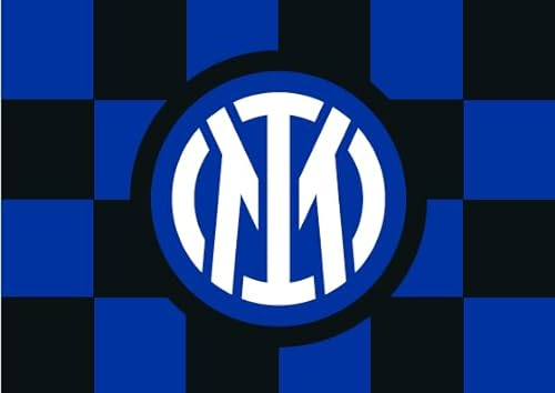 Inter Bandiera Dimensioni 70 x 50 cm con Nuova Grafica a Scacchi e Logo Centrale