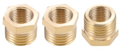 DTGN Raccord de Tuyau en Laiton Mâle G1/4 x Femelle G1/8 - Lot de 3 - Idéal pour la Connexion de Tuyaux - Adaptateur Réducteur en Laiton - Ton Doré