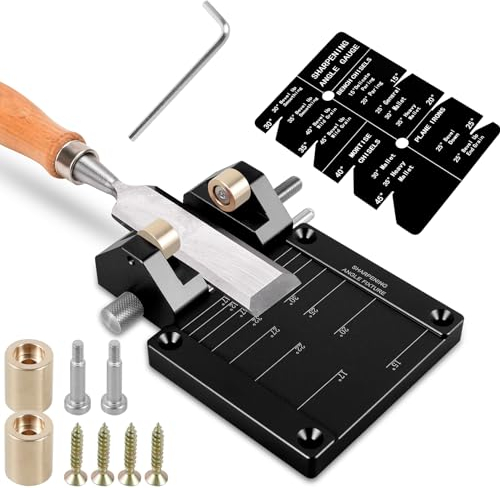 Chisel Honing Guide System Adjustable Chisel Sharpening Jig with Sharpening Angle Fixture and Angle Gauge, Chisel Sharpening Kit for Woodworking 5/32inch-3inch Chisels and Planes(Black)