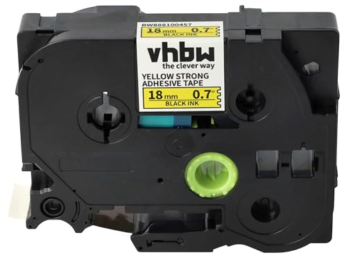 vhbw 1x Schriftband-Kassette kompatibel mit Brother PT 540, 3600, 520, 530 Etiketten-Drucker 8m x 18mm Schwarz auf Gelb, Extra Stark, Laminiert