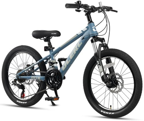 Glerc Skyline Kinder Mountainbike für Jungen Mädchen, 20 Zoll Fahrrad für 6 7 8 9 10 11 12 Jahre Jugendliche, 21 Gang Fahrrad mit Vorderradfederung & Scheibenbremsen & stabilem Rahmen, Blau