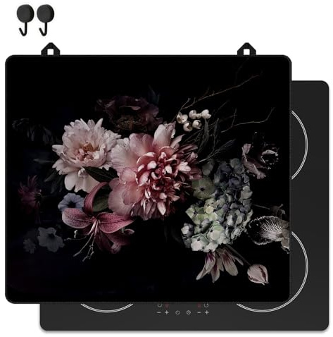 KitchyMist Herdabdeckplatte Vintage Blumen - 60x52 cm - Kochfeld Abdeckung - Induktionsschutz - Küchen-Spritzschutz