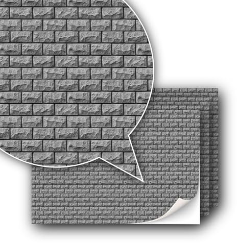 3 Blatt selbstklebende Dekorfolie Wandverkleidung für Modellbau im Maßstab 1:87 Spur H0 (UK: 3,5mm Scale) (historische Felswand)