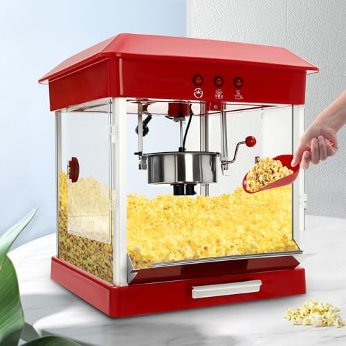 Popcornmaschine, 800W Popcorn Maker, Profi Gastro Popcorn-Maschine mit Edelstahl Topf, Popkornmaschine für Geschäften, Supermärkten, Kinos, Lounges
