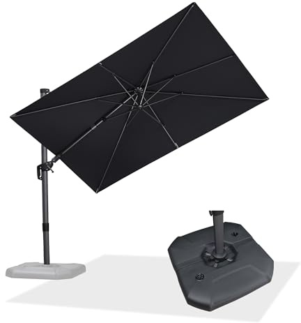 PURPLE LEAF Ampelschirm 300 cm x 200 cm Twist mit Schirmständer, Kippbar Sonnenschirm, Gestell Aluminium, Beidseitig Axial Schwenken, Gartenschirm mit Kurbel, 360° Rotation, UV-beständig, Grau