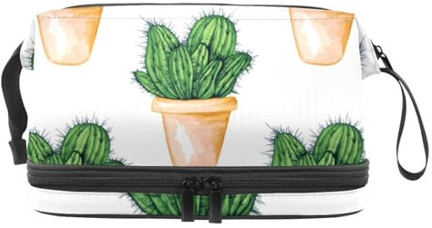 Trousse de toilette double couche en forme de cactus pour femmes et filles, trousse de toilette de voyage, trousse de maquillage pratique avec compartiment à brosse, multicolore, 27x15x14