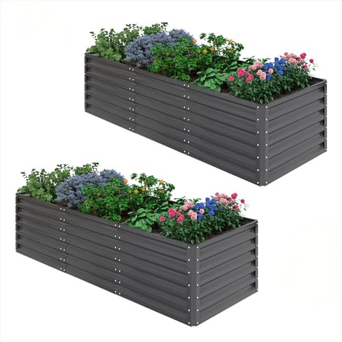 UDPATIO Hochbeet aus Metall,240x60x90 cm 2er-Set,Zink-Aluminium Freistehendes Hochbeete für Garten und Balkon, 1296 L Pflanzkasten für Garten, zum Anbau von Gemüse, Blumen und Obst, Grauschwarz