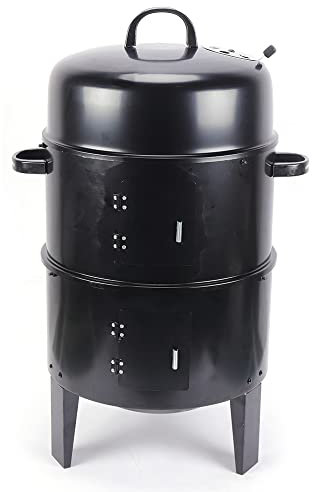 Forno per affumicatura 3 in 1, 2 strati di calore per affumicare, affumicatore, barbecue con coperchio, termometro e 2 reti da forno per affumicare, grigliare e cuocere