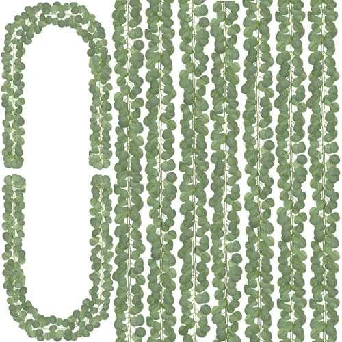 CQURE 48Pcs Eucalyptus Garland,Artificial Eucalyptus Leaves Table Greenery Garland Wreath Vines for Wedding Party Table Bedroom Wall Room Decor(336FT)