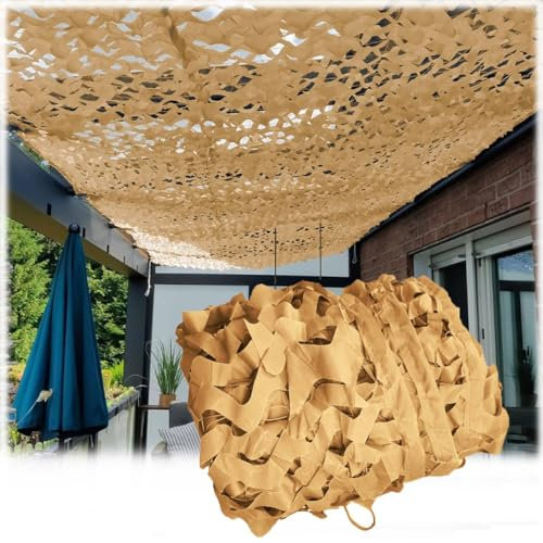 Filet de Camouflage Beige, 4x6m Toile Ombrage Exterieur, Auvent De Terrasse, Filet de Camouflage pour pergola, Protection Solaire, Jardin Décoration