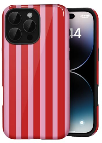 Amzfield Case for iPhone 16 Pro, Striped Dual Layer Shockproof Retro, Red | Striped Lined Dual Layer Shockproof Retro Cute Girly for Girl Women Drop Protection Precise Cutouts Impact Resistant Artistic