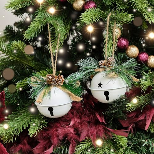 Melody Maison Set of 2 White Bell Hanging Decoration with Foliage - 8cm