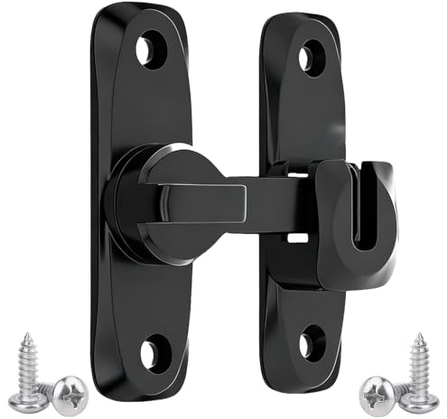 Sliding Door Lock, 90/180 Degree Door Latch, Black | Aluminum alloy sliding door latch with 4 screws; 90/180 degree latch lock for bathroom, bedroom, cabinet, shed and patio