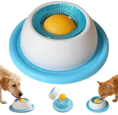 Ciotola per Leccare per Cani, Lick Bowl con Sfera Rotante, Base a Ventosa Antiscivolo, per Cibo Umido Liquido e Snack, Riduttore di Ansia e Noia per Cani e Gatti (blu)
