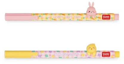 Legami – Set mit 2 Gelstiften Lovely Friends, Hoppy Easter, limitierte Auflage, abnehmbares und wiederverwendbares Deko-Tierchen, rollt nicht weg, rosa und violette Tinte