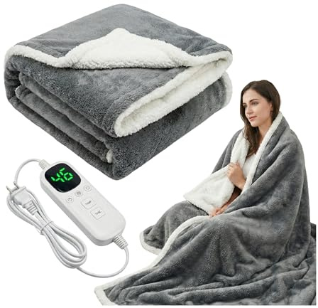 Heizdecke mit Abschaltautomatik XXL 180x160cm Wärmedecke elektrisch 220W, SoftyHeat Wärmeunterbett für 2 Personen, beheizbare Decke waschbar, Electric Blanket & Heated Blanket, Kuscheldecke Grau