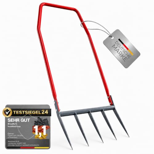Broadfork Grabegabel mit 6mm verstärkten Zinken, inkl. Ebook, Aerifizierer | 50 cm, die extra stabile Doppelgrabegabel rückenschonender Bodenlockerer für harte Böden