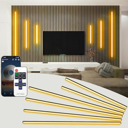 SHUNLEE 6 Stück LED Akustikpaneele Beleuchtung, Smart Bluetooth Schwarzer Eingebetteter LED für Akustikpaneele, 10MM Selbstklebend 2700K Warmweiß Wandpaneele Beleuchtung (40cm*2+70cm*4)
