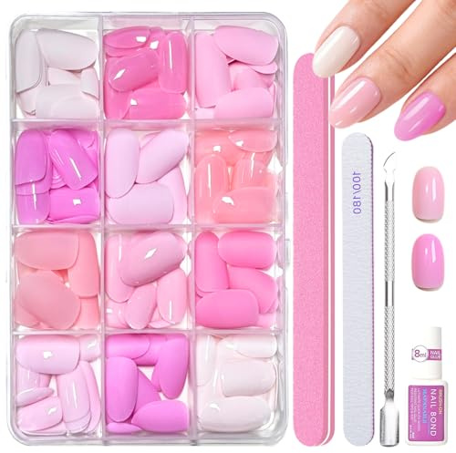 288 Stück Pink Style Oval Kurz Falsche Nägel Zum Aufkleben - Matt & Glänzend Almond Press on Nails Kunstnägel Kit, Natürlich Einfarbig Künstliche Fingernägel - Für Frauen Nagelspitzen Alltag Party