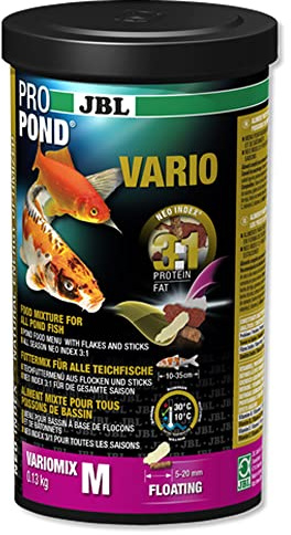 JBL food for all Pond Fish, Floating Food Mix with Flakes and Sticks, Special Food, ProPond Vario, Size M, 0.13 kg
