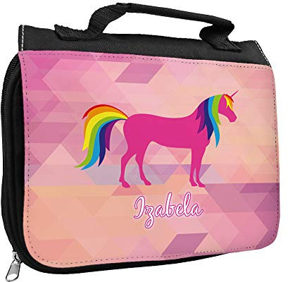 Kulturbeutel mit Namen Izabela und Einhorn-Motiv für Mädchen | Kulturtasche mit Vornamen | Waschtasche für Kinder