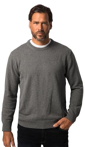 JP 1880 Homme Grandes Tailles Pull col Rond, Fine Maille, Pur Coton Gris chiné 4XL 708261 12-4XL