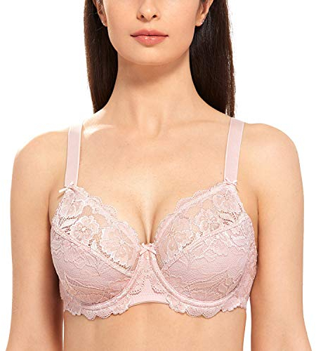 DELIMIRA Damen Vollschalen BH - ungefütterte Spitze Tüll Cup,mit Bügel Nacktes Rosa 75J