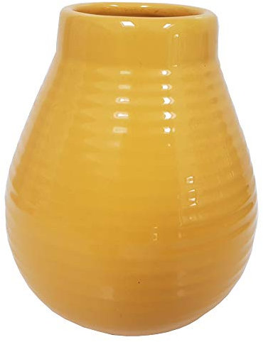 Gaucho Bruno Vaso Grande de Cerámica Yerba Mate - Reutilizable, Antideslizante y de Fácil Limpieza - Retiene el Calor, Ideal Para Uso En El Hogar Y En Viajes - Amarillo