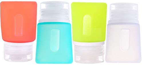 JasCherry Mini Silikon Reiseflaschen Set mit Tasche de Speichern - 4 Stück Reisen Flaschen für Shampoo/Spülung/Duschgel/Cremes - BPA-frei und TSA genehmigt, Kein Auslaufen (37ml)