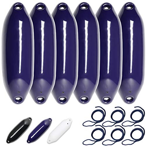 HonuNautic 6er Set Fender incl. Fenderleinen | U-Serie | Farbe: Blau | Größe: Ø 14 x L 50 cm | Boot & Yacht Stegfender, Langfender