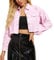 Minetom Donna Giacca in Jeans Corta Giubbotto Denim Manica Lunga Elegante Casual Cappotto Crop Tops con Bottoni Tasche Rosa M